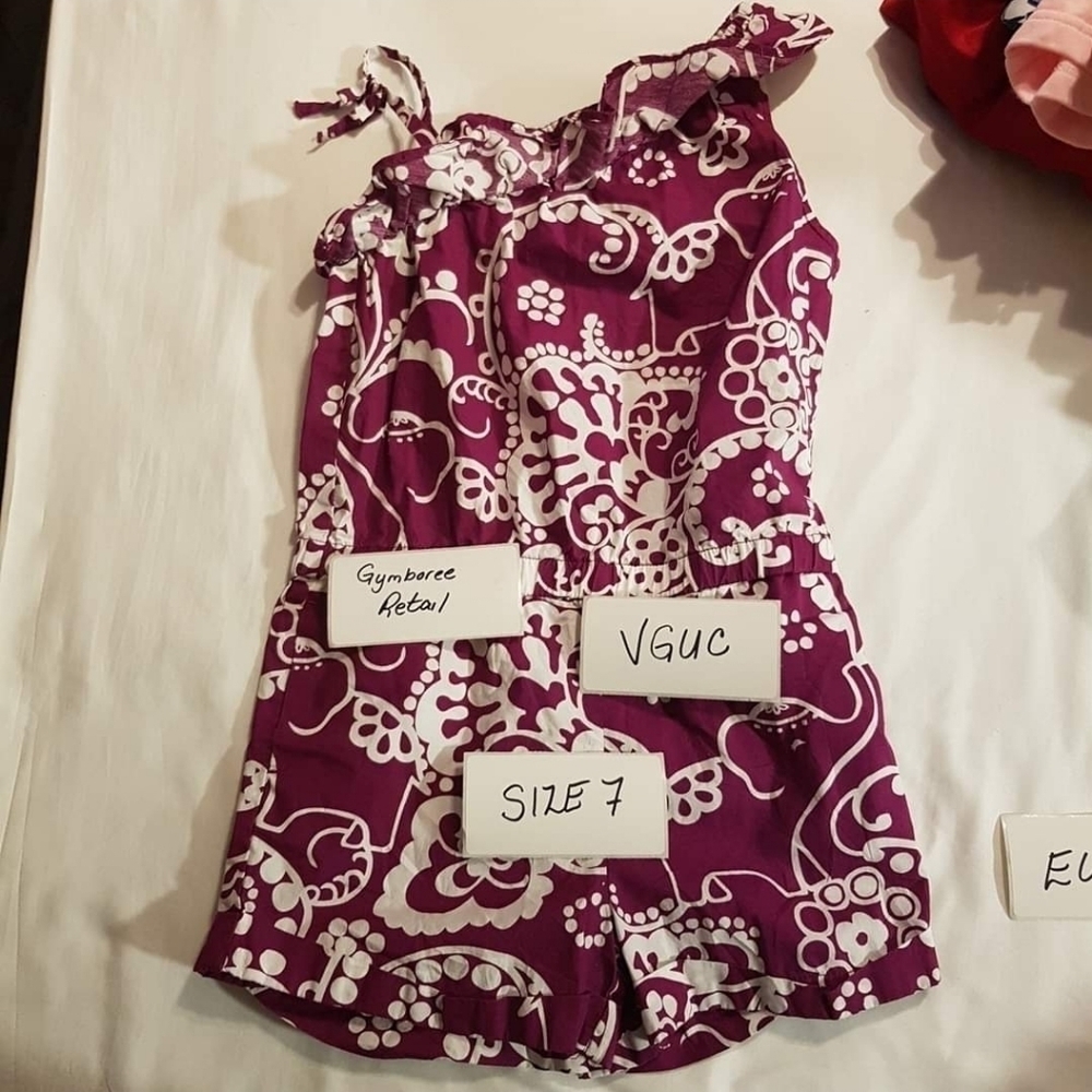 Gymboree girls size 7 romper with pockets purple and white
